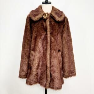 NWT Twelve by Twelve Faux Fur Coat Brown Pinup Rockabilly PUG Vintage Size M